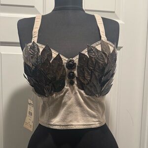 NWT VINTAGE Elegant Leaf and Rosette Embellished Tan Corset / Top
